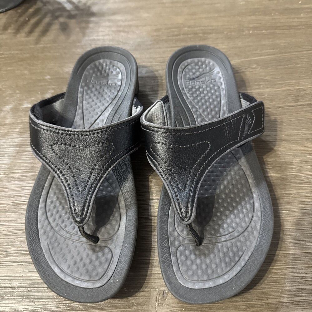 Dansko Katy Thong Sandals Women Size 37 Black Leather Comfort Flip Flops Good